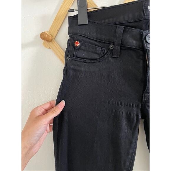 Hudson Pants Women's 24 Black Shiny Coated Mid Rise Skinny Jeans Cigarette - Picture 2 of 7